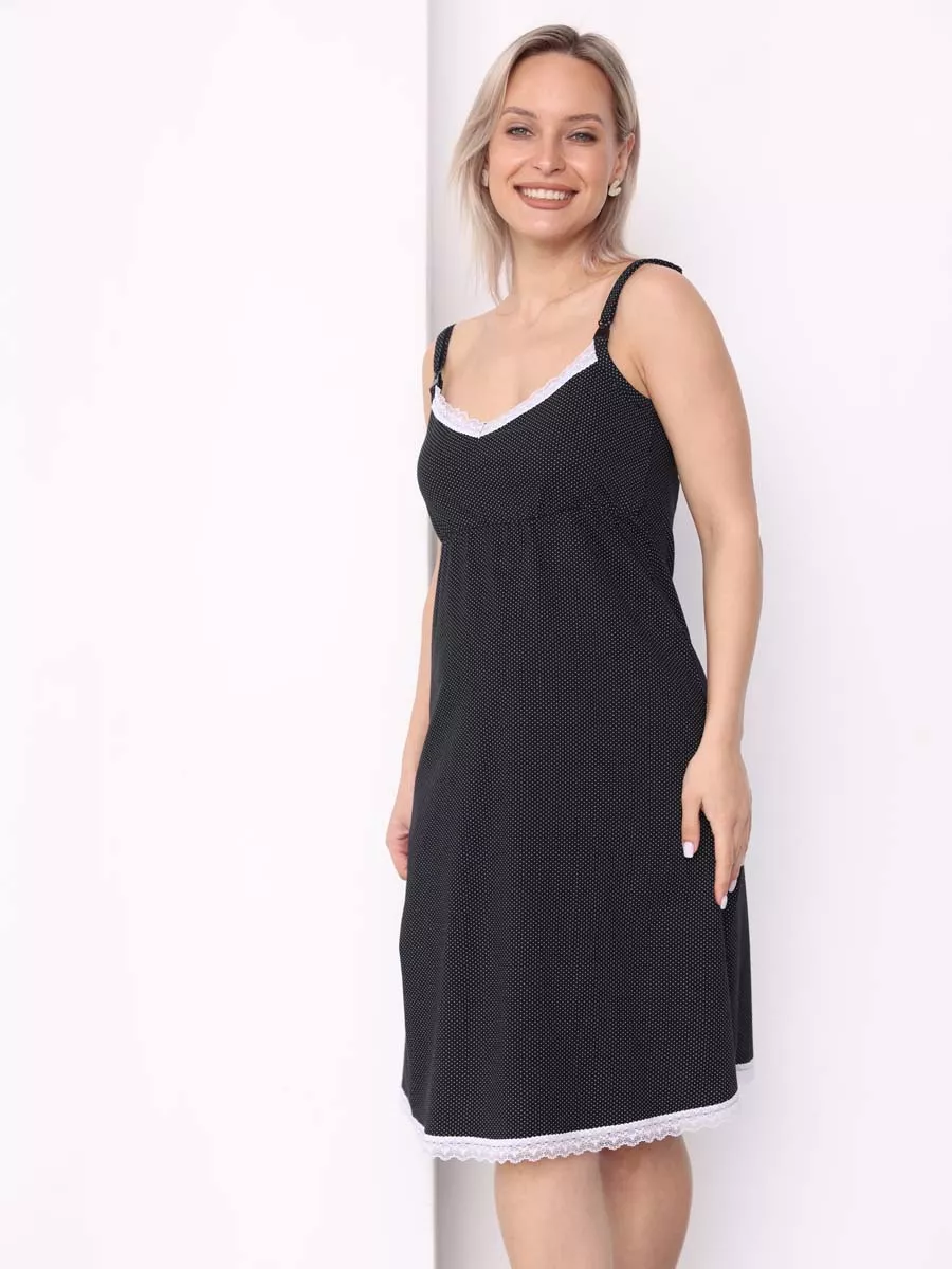 Халат с сорочкой для беременных и кормящих в роддом черный/белый