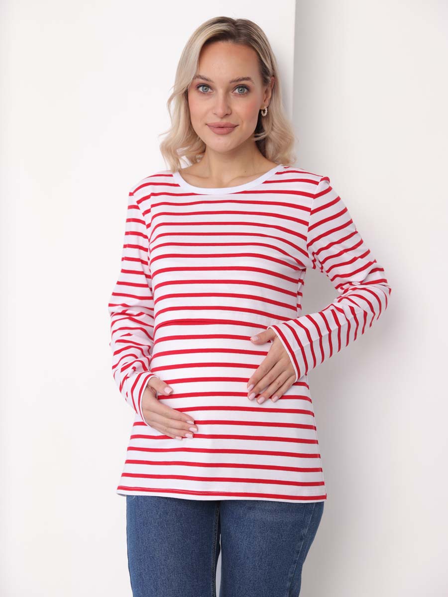 Лонгслив для беременных и кормящих джемпер в офис молочный/красный
