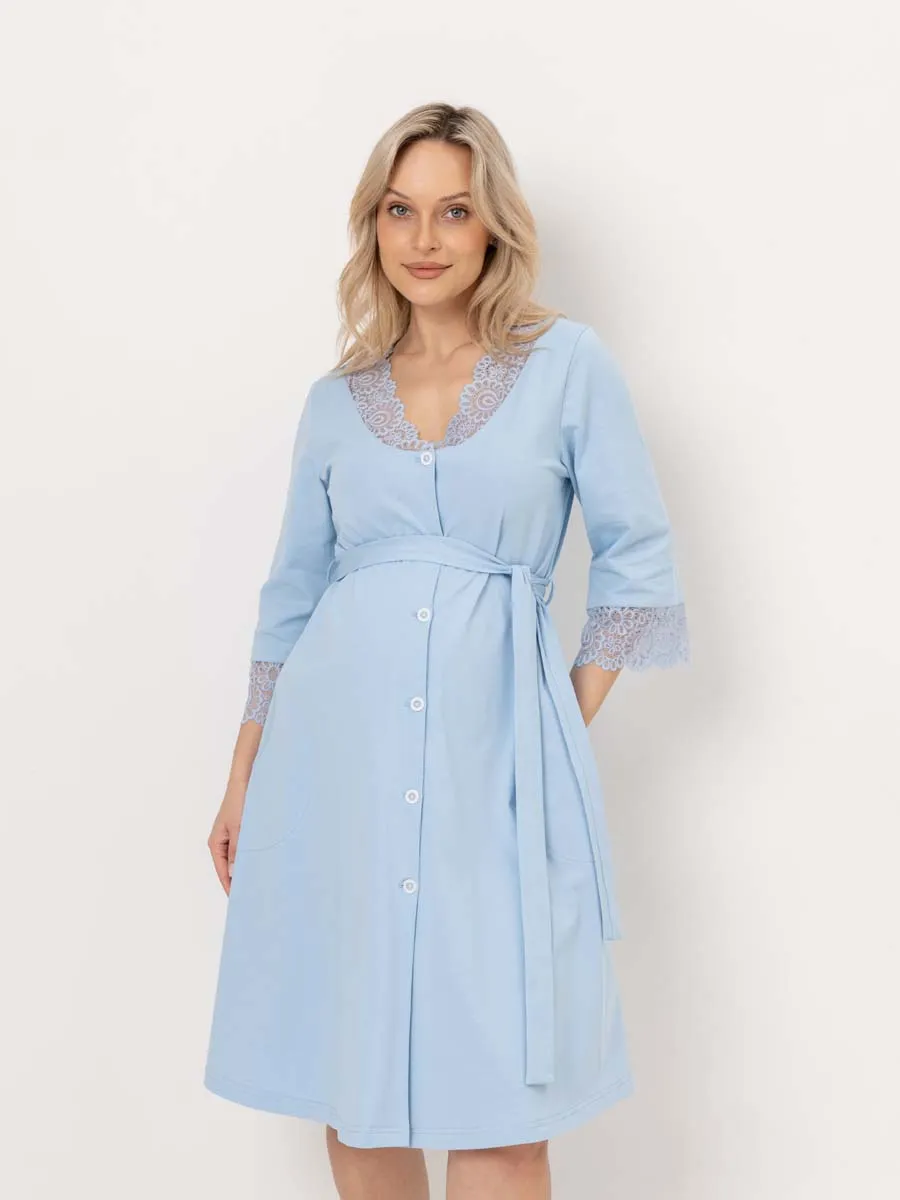 Халат домашний для беременных и кормления голубой