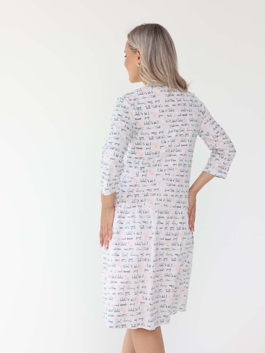 Халат и сорочка для беременных и кормящих в роддом 27320 серый/розовый