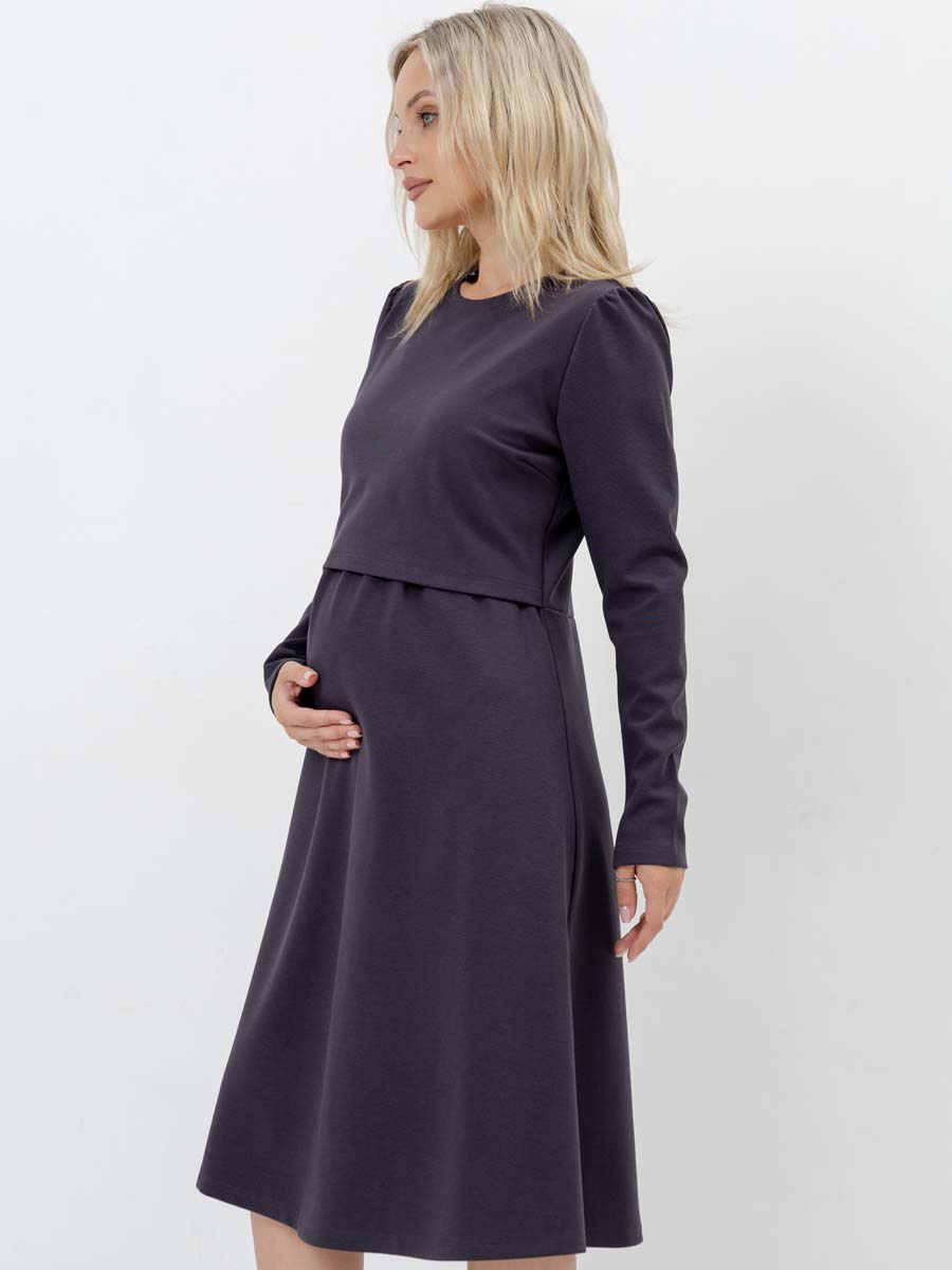 Платье для беременных и кормящих с длинным рукавом в офис антрацитовый
