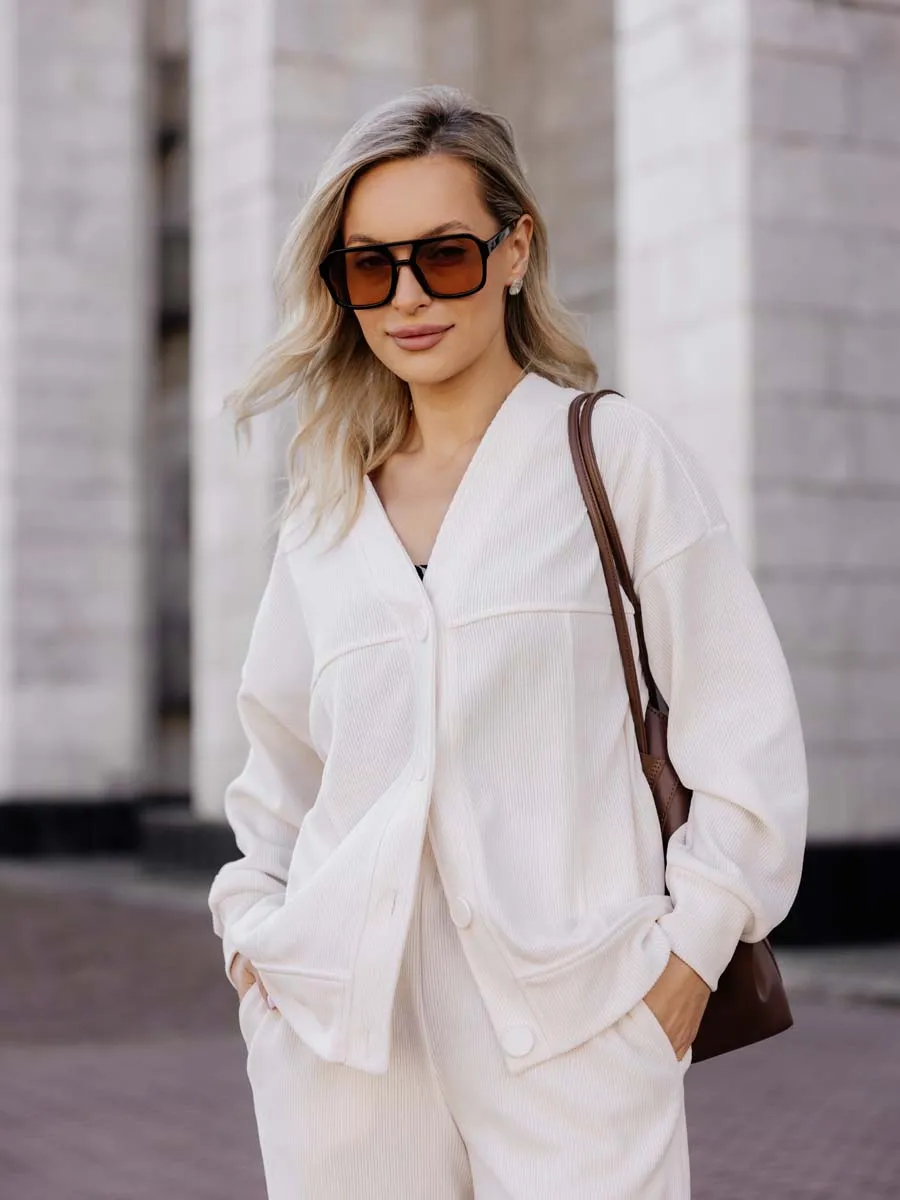 Костюм вельветовый бомбер брюки молочный