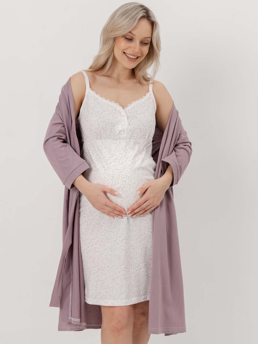 Комплект для беременных и кормящих 13920 халат с сорочкой коричневый/молочный