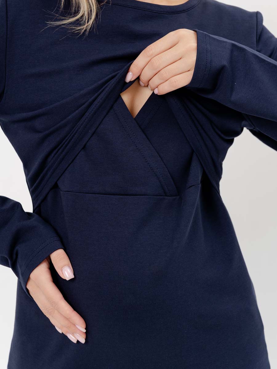 Лонгслив утепленный для будущих мам осень в офис 	синий