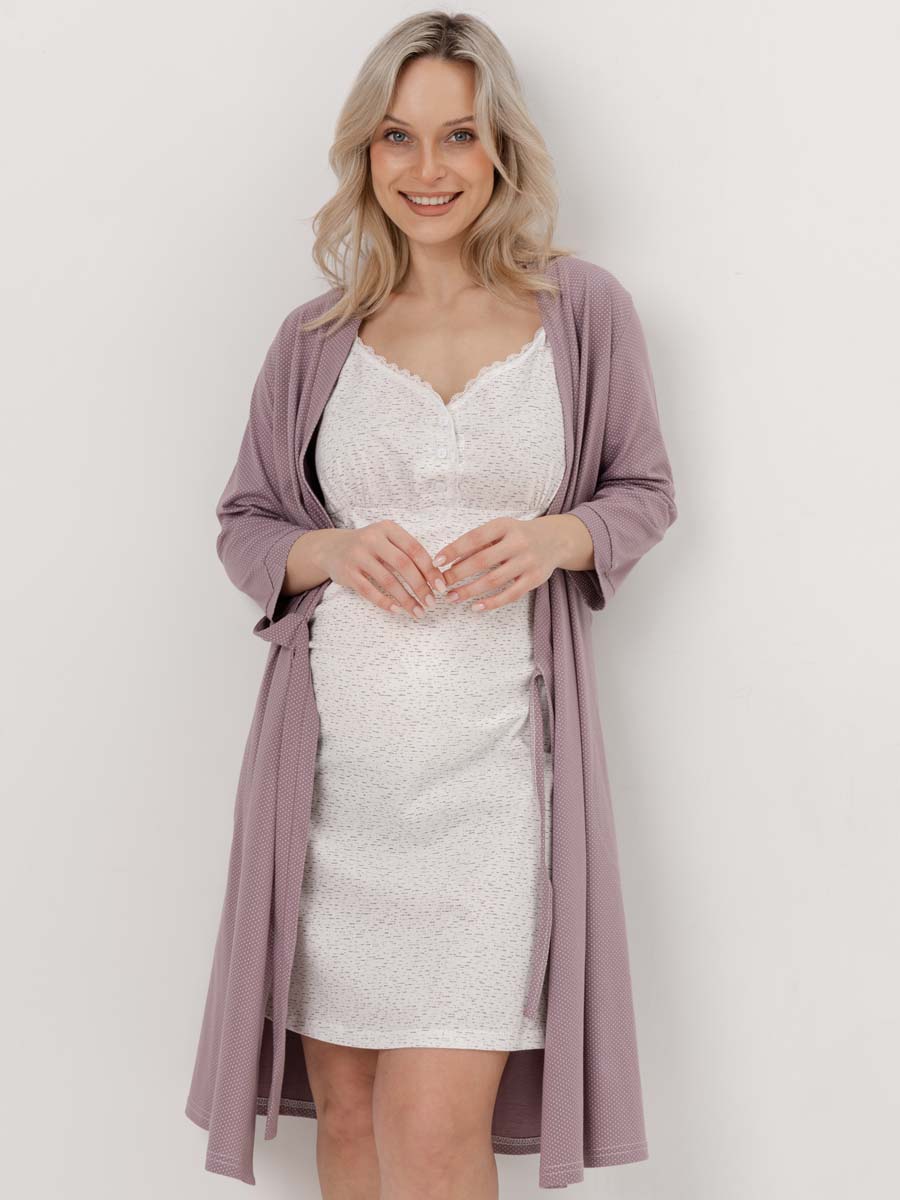 Комплект для беременных и кормящих 13920 халат с сорочкой коричневый/молочный