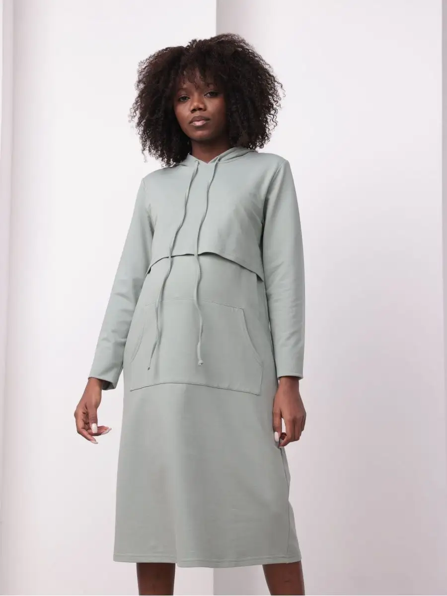 Платье женское для беременных и кормящих 60014 в офис оливковый