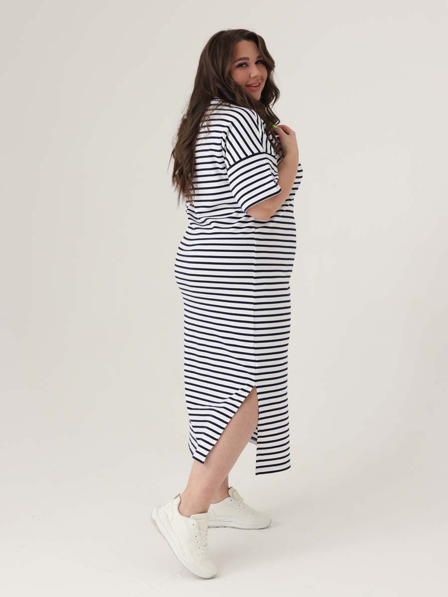 Платье женское больших размеров 69504 в офис белый/темно-синий