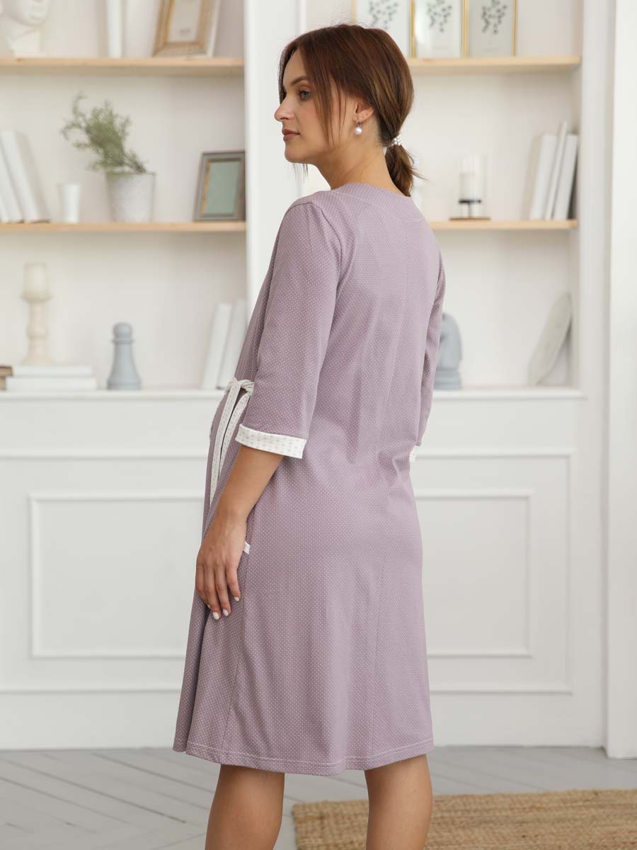 Халат и сорочка для беременных и кормящих в роддом костюм бежевый/молочный