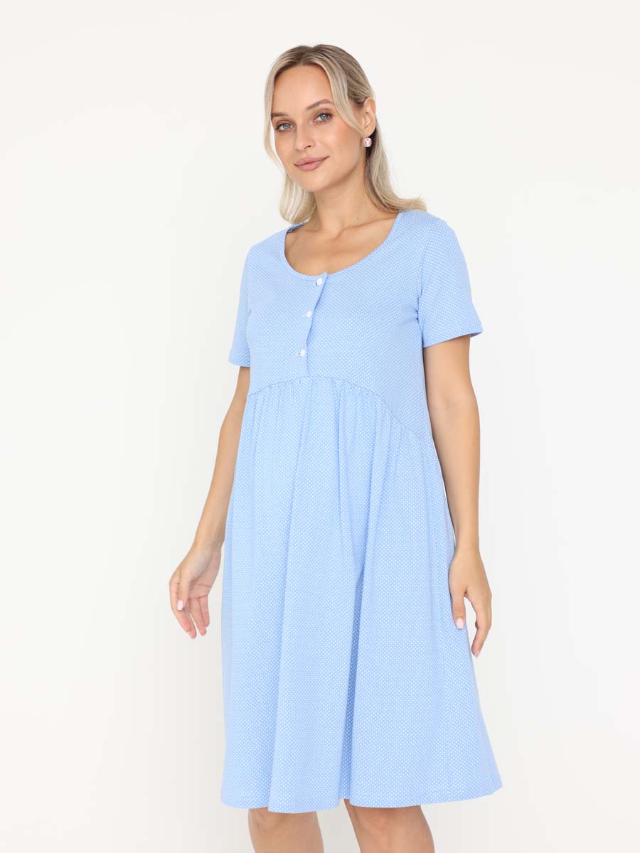 Сорочка в роддом ночнушка для беременных и кормящих голубой/белый