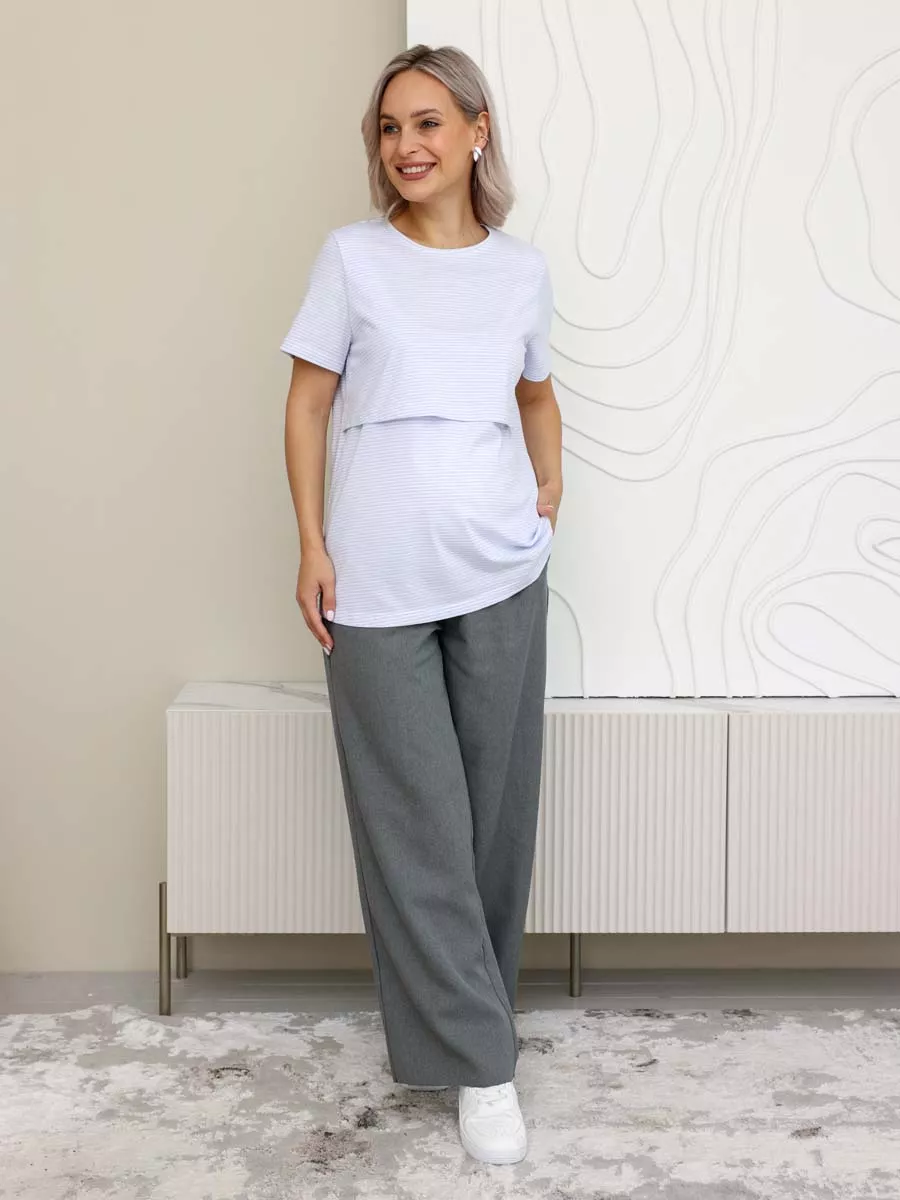 Футболка для беременных и кормящих 73301 белый/голубой