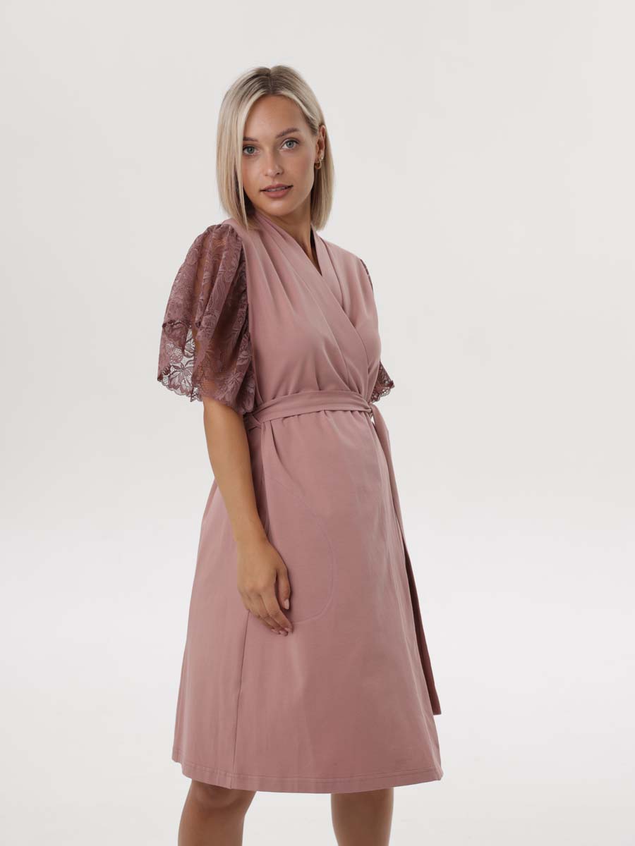 Халат женский домашний кружевной пудровый-темный