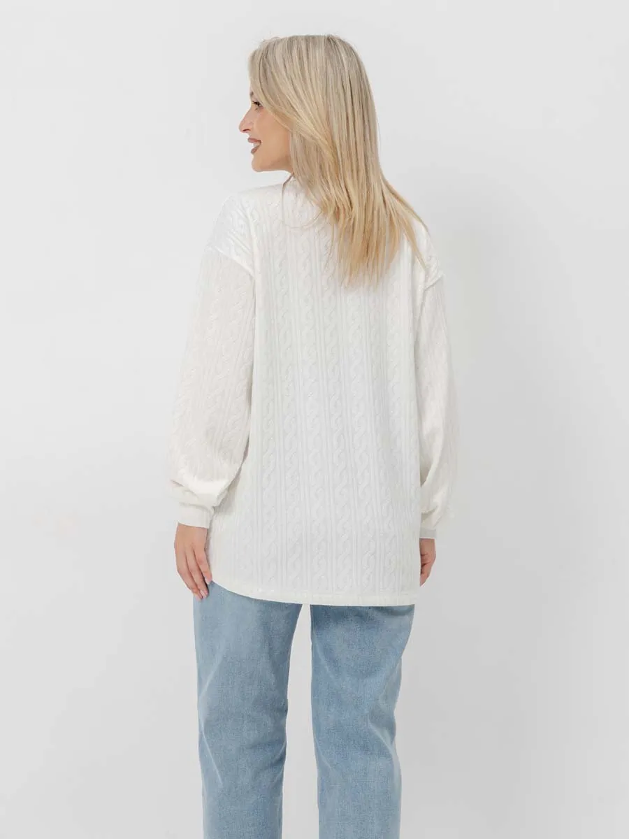 Джемпер оверсайз для беременных теплый с длинным рукавом молочный