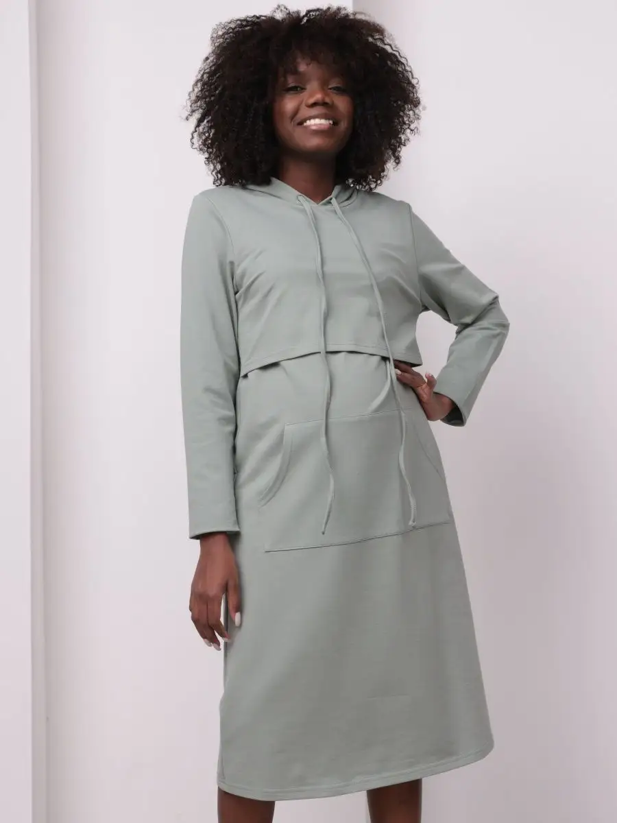 Платье женское для беременных и кормящих 60014 в офис оливковый