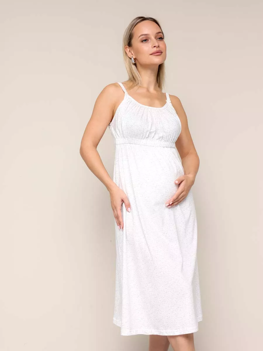 Халат и сорочка для беременных и кормящих в роддом костюм бежевый/молочный