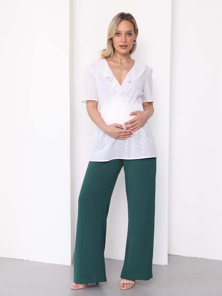 Брюки для беременных офисные широкие палаццо зеленый