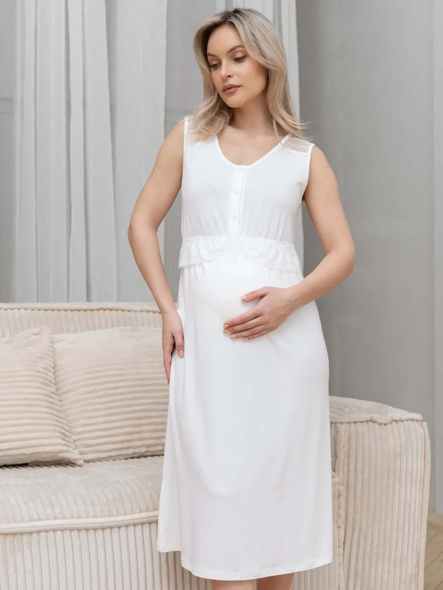 Ночная сорочка в роддом для беременных и кормления молочный