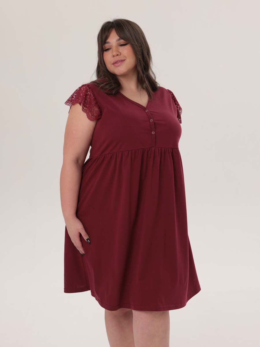 Комплект халат с сорочкой большие размеры костюм в роддом бордовый