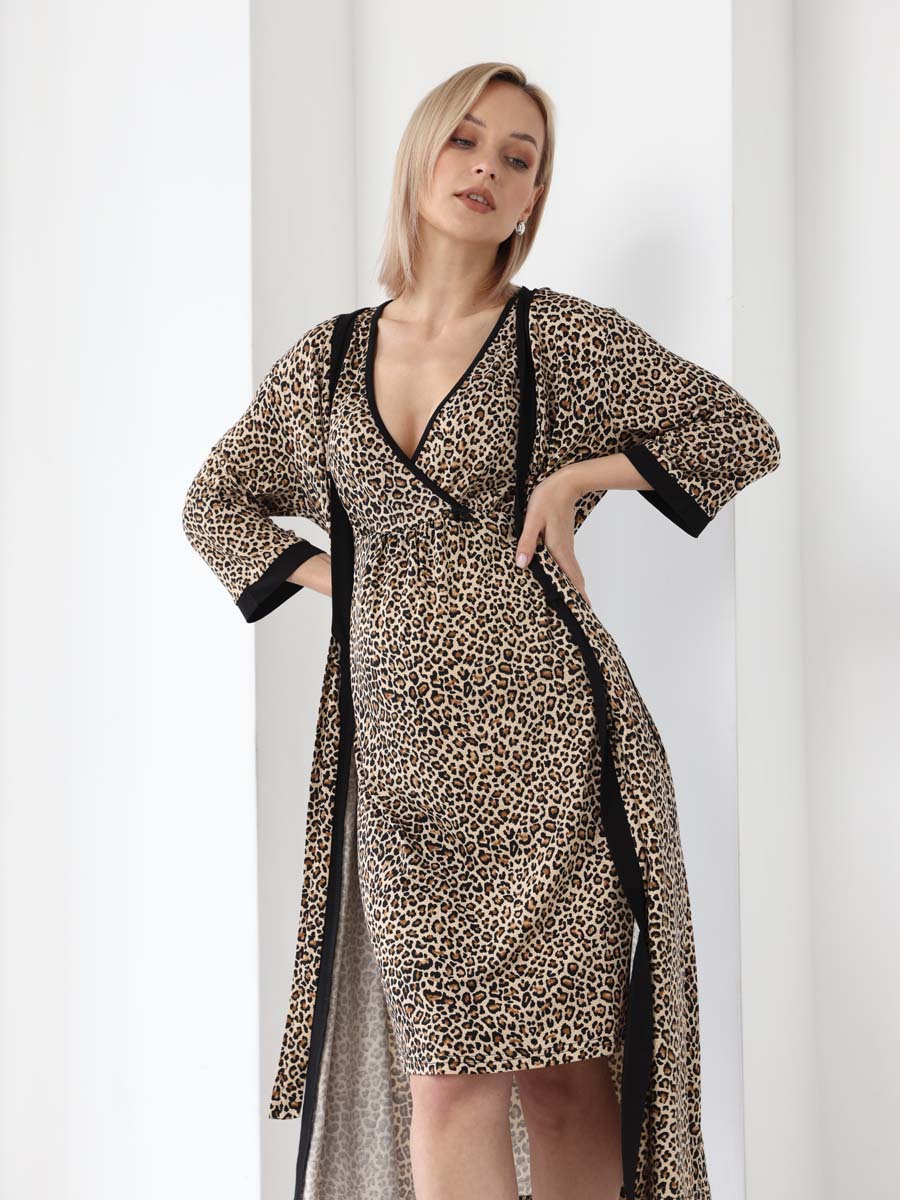 Комплект для беременных и кормящих халат с сорочкой 20932 коричневый/черный