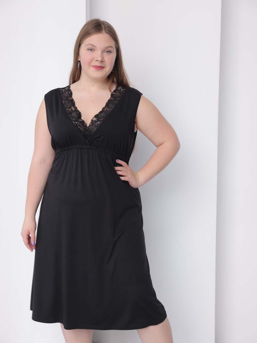 Халат с сорочкой большие размеры черный