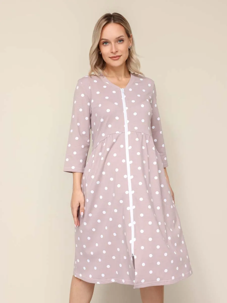 Халат домашний для беременных и кормящих в роддом 26302 бежевый/белый