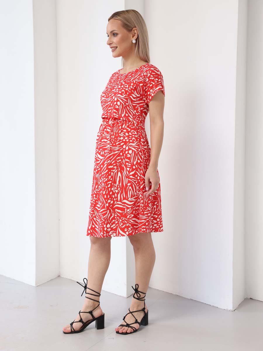 Платье для беременных и кормящих 62009 в офис красный/белый