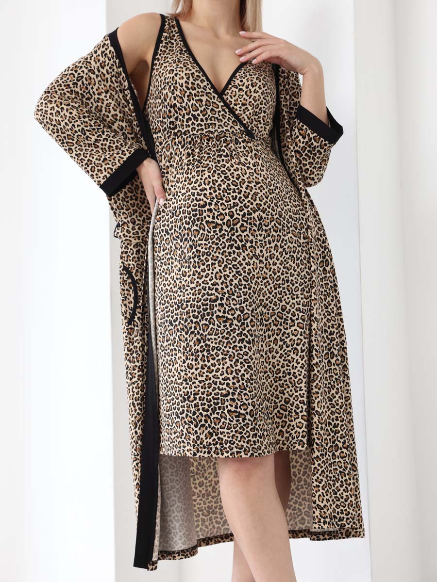 Комплект для беременных и кормящих халат с сорочкой 20932 коричневый/черный