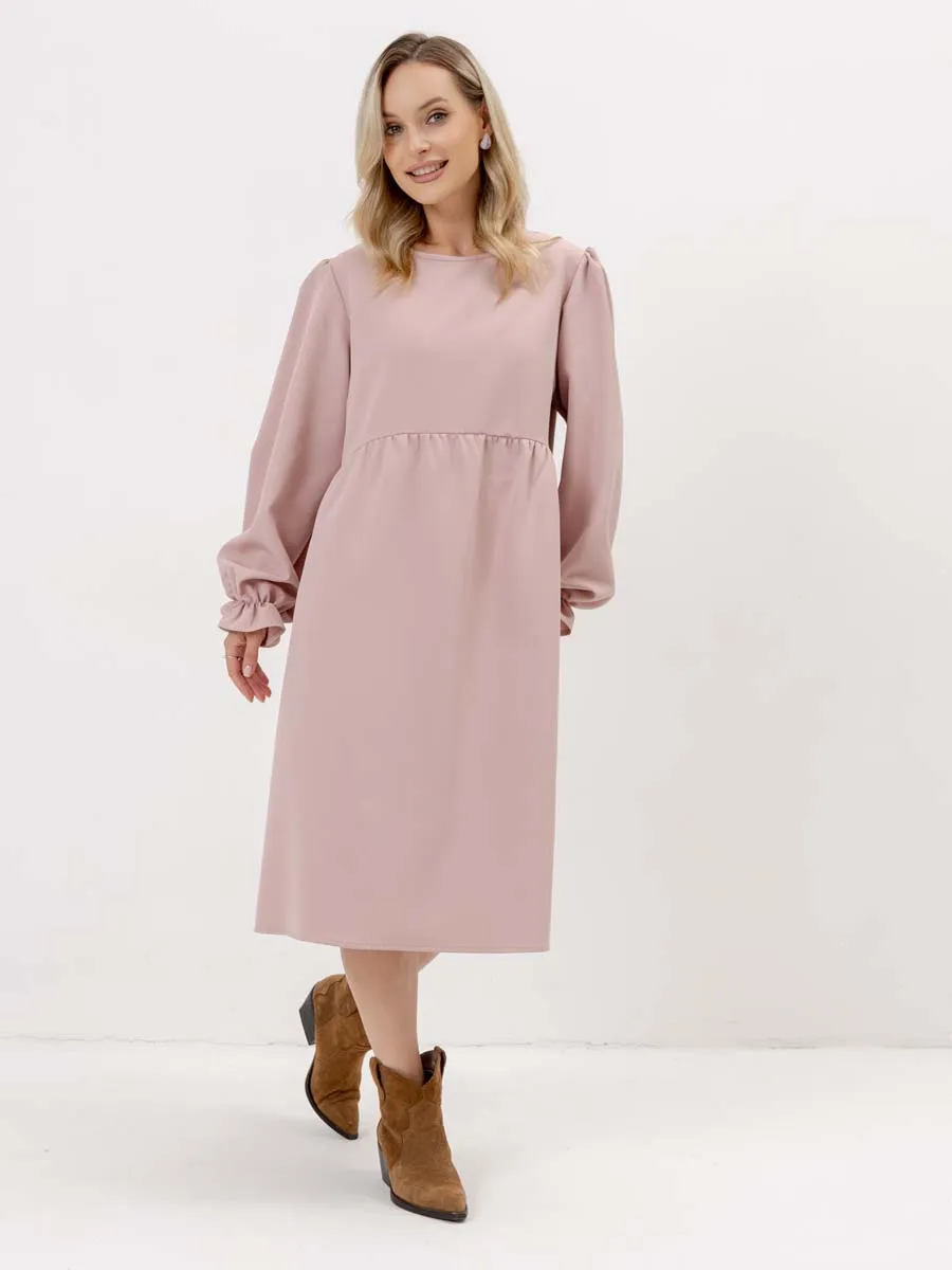 Платье для беременных с длинным рукавом в офис пудровый