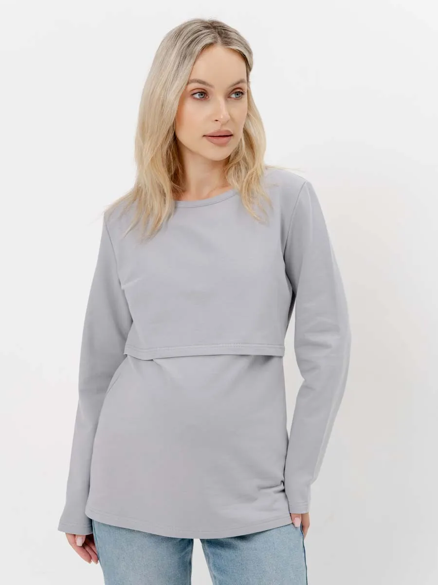 Стильный лонгслив для будущих мам на осень серый