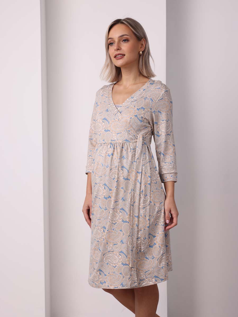 Комплект женский халат с сорочкой 22832 бежевый/молочный/голубой