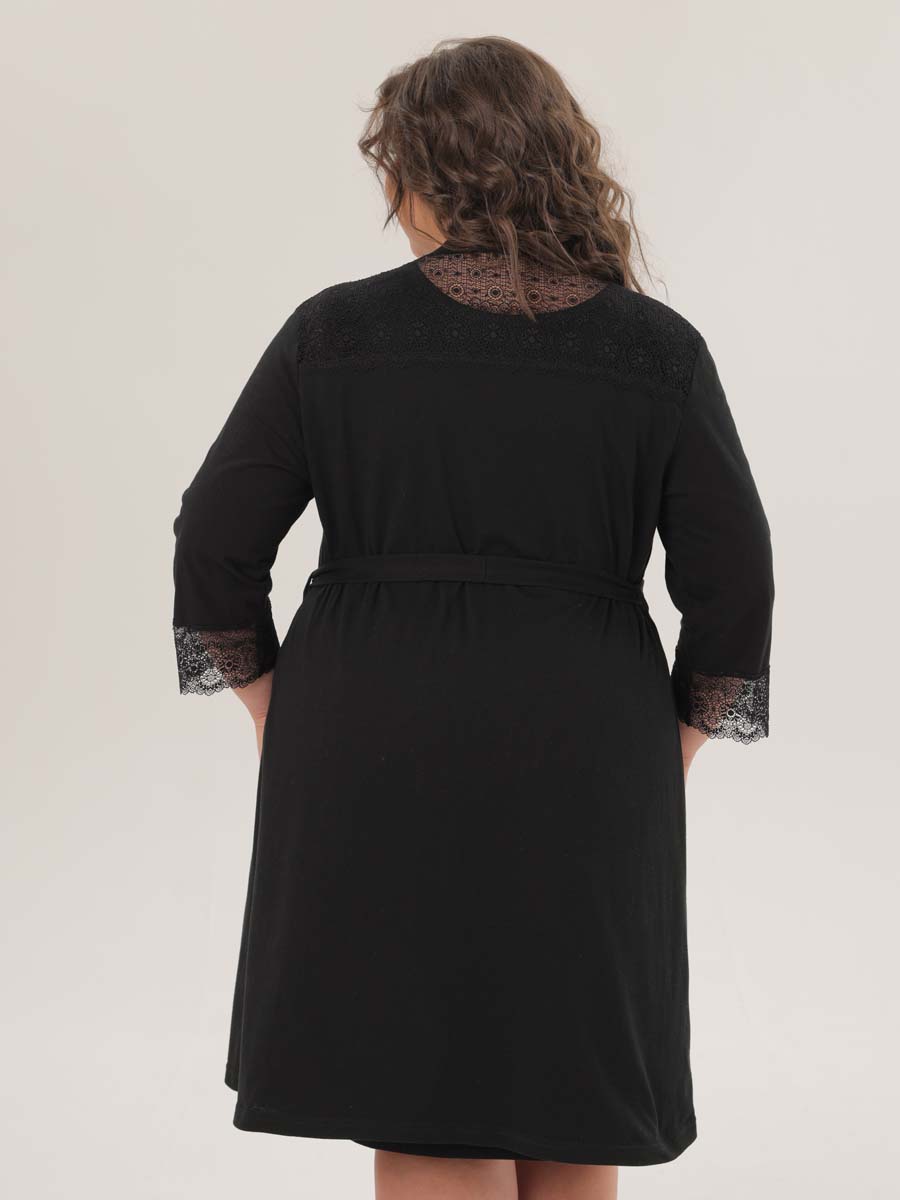 Комплект халат с сорочкой большие размеры костюм в роддом черный