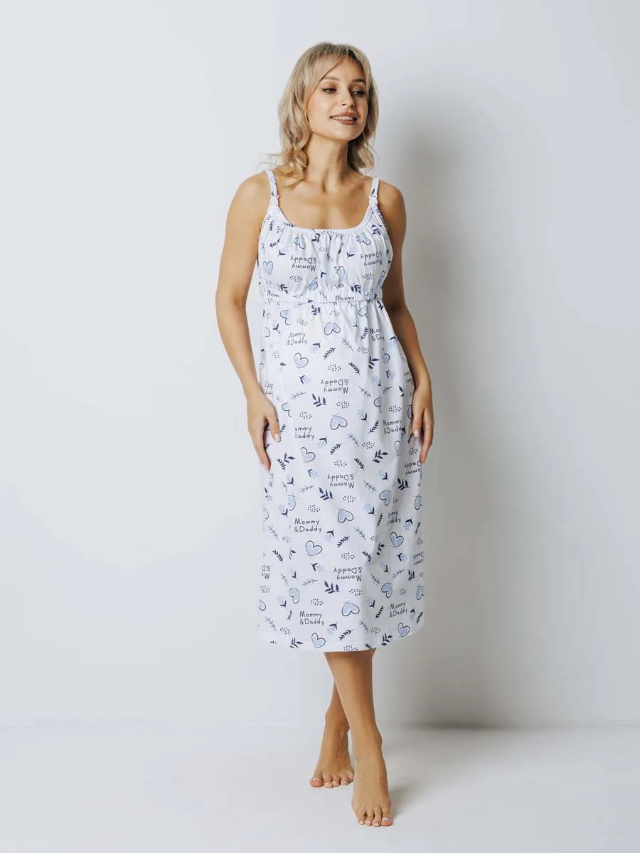 Халат и сорочка для беременных и кормящих в роддом костюм темно-синий/голубой