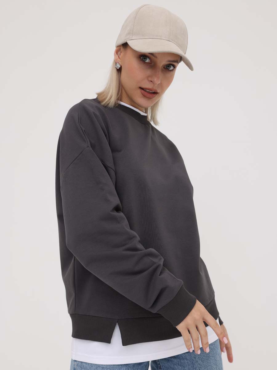 Джемпер женский оверсайз 69714 лонгслив антрацитовый/белый