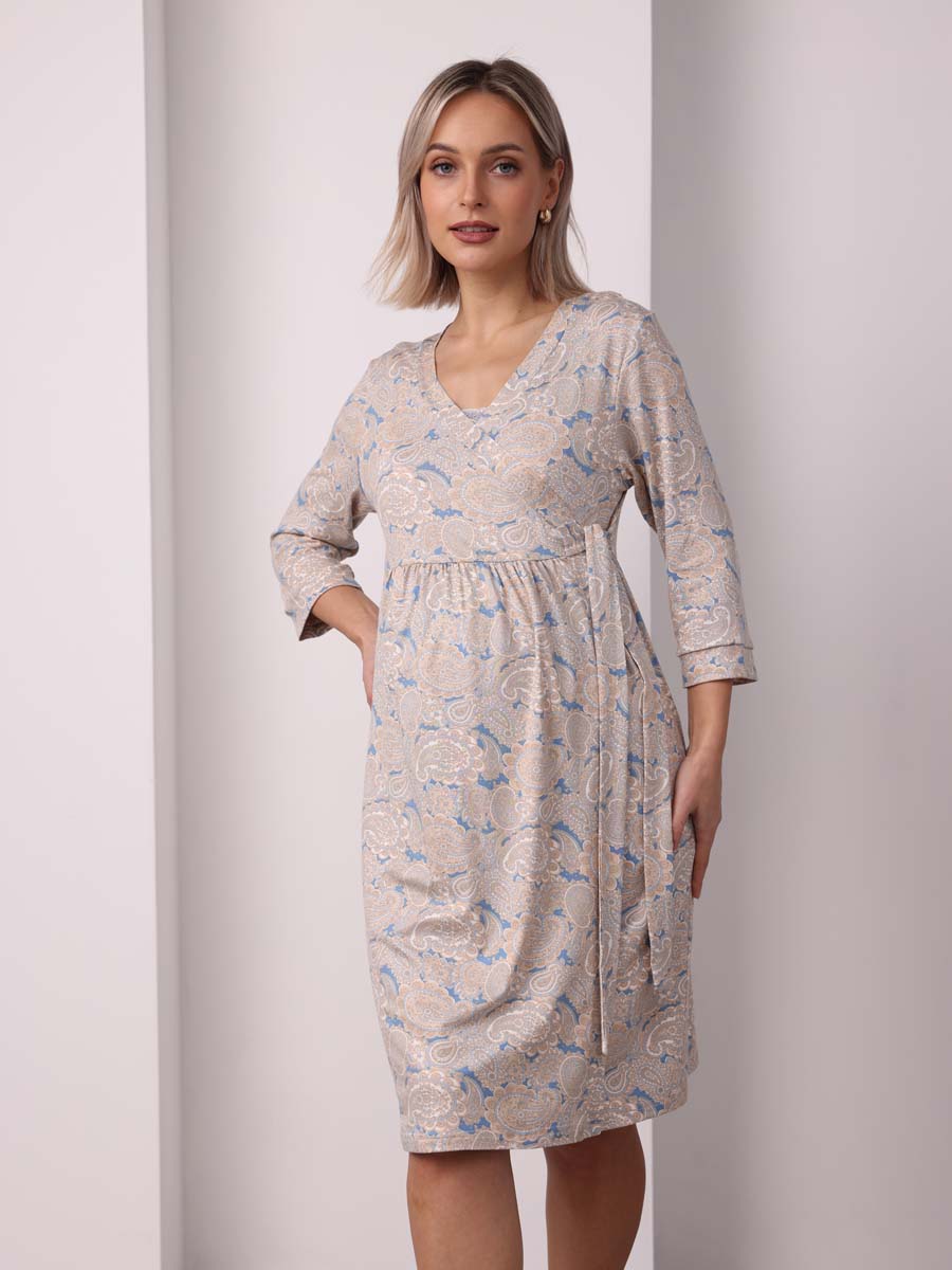 Комплект женский халат с сорочкой 22832 бежевый/молочный/голубой