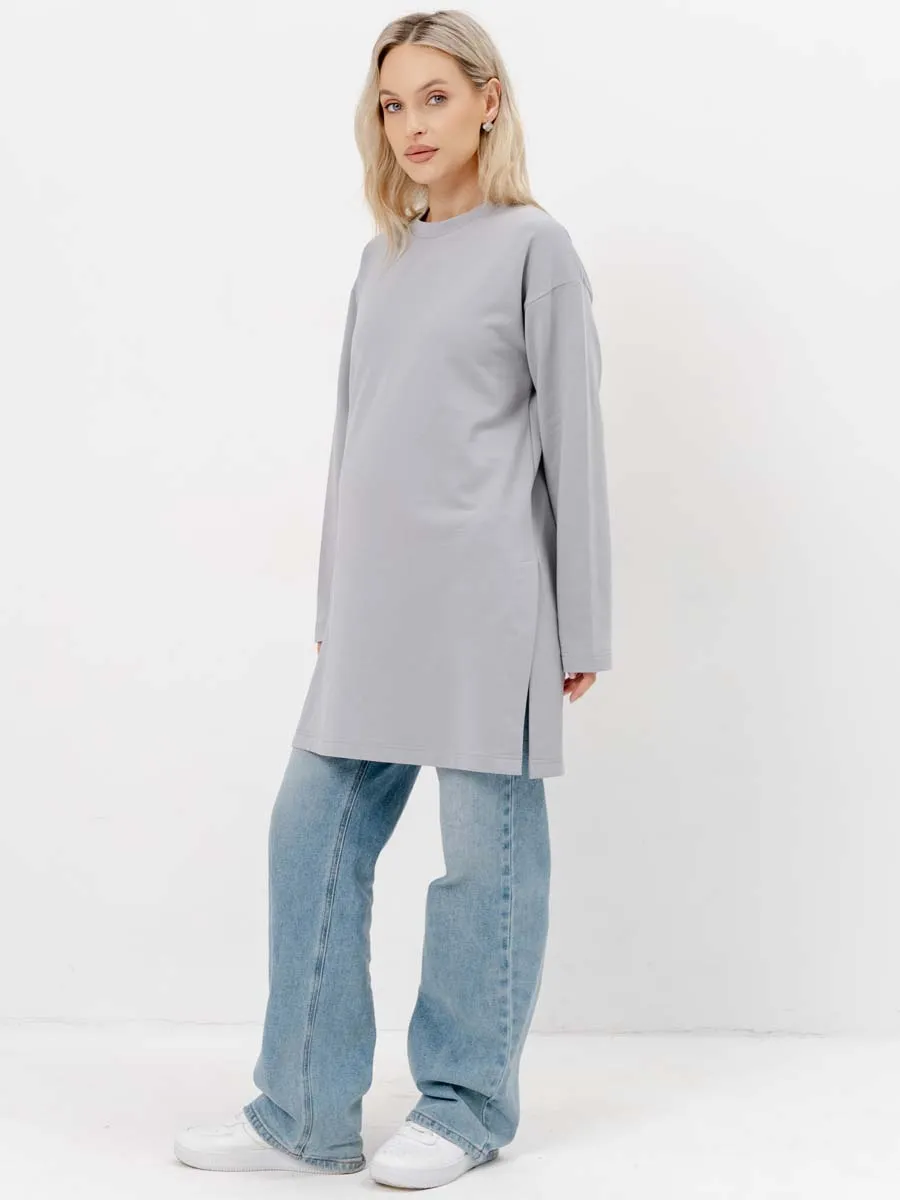Стильная туника для будущих мам на осень серый