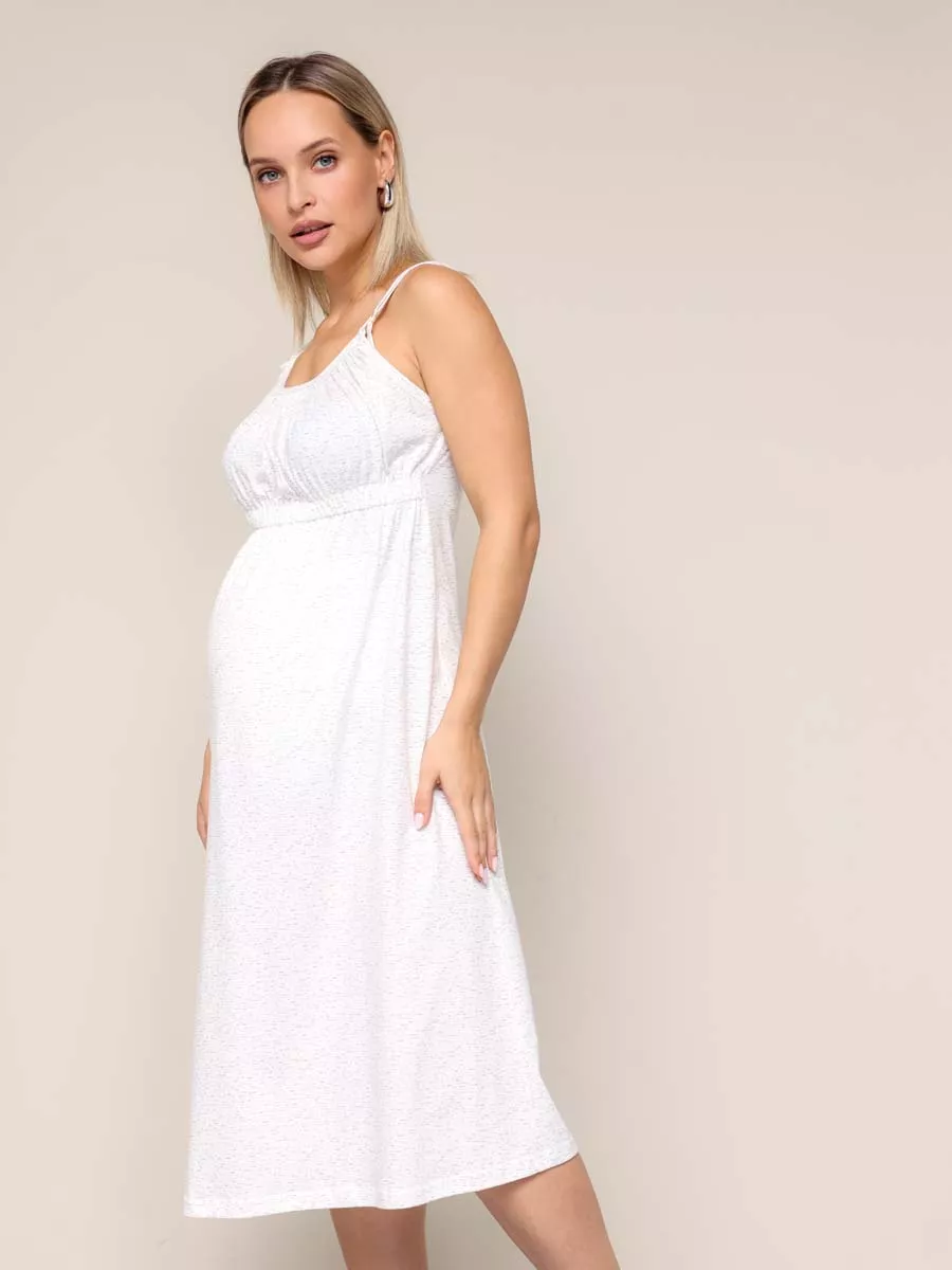 Халат и сорочка для беременных и кормящих в роддом костюм бежевый/молочный