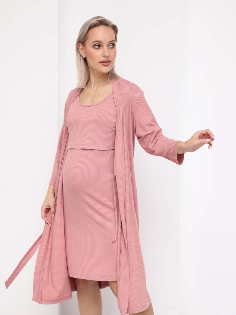 Комплект для беременных и кормящих халат с сорочкой 22932 пудровый