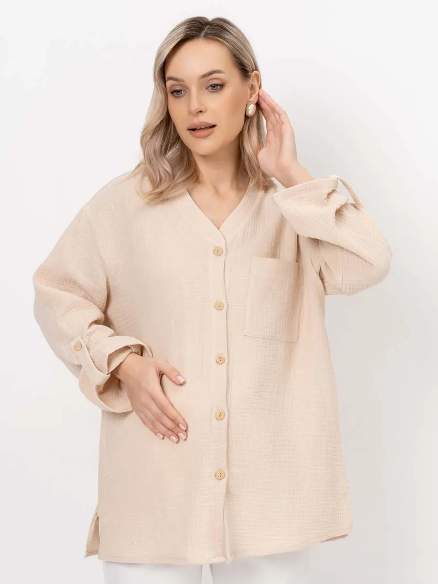 Рубашка для беременных туника муслиновая бежевый