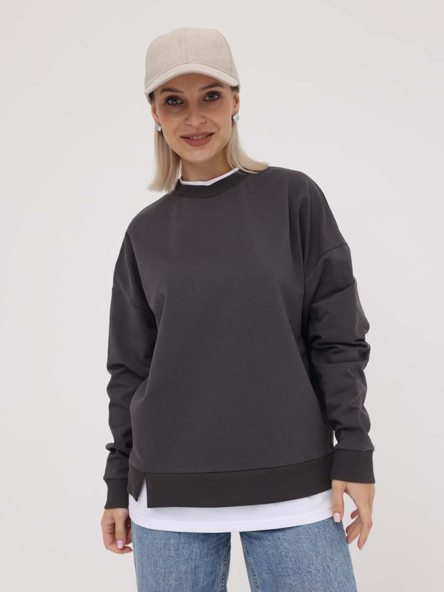 Джемпер женский оверсайз 69714 лонгслив антрацитовый/белый
