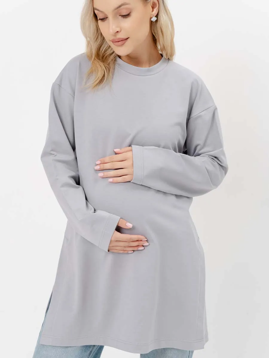 Стильная туника для будущих мам на осень серый
