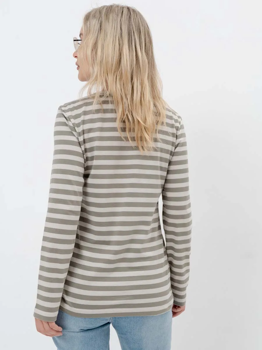 Лонгслив тельняшка с длинным рукавом для беременных хлопок хаки/серый