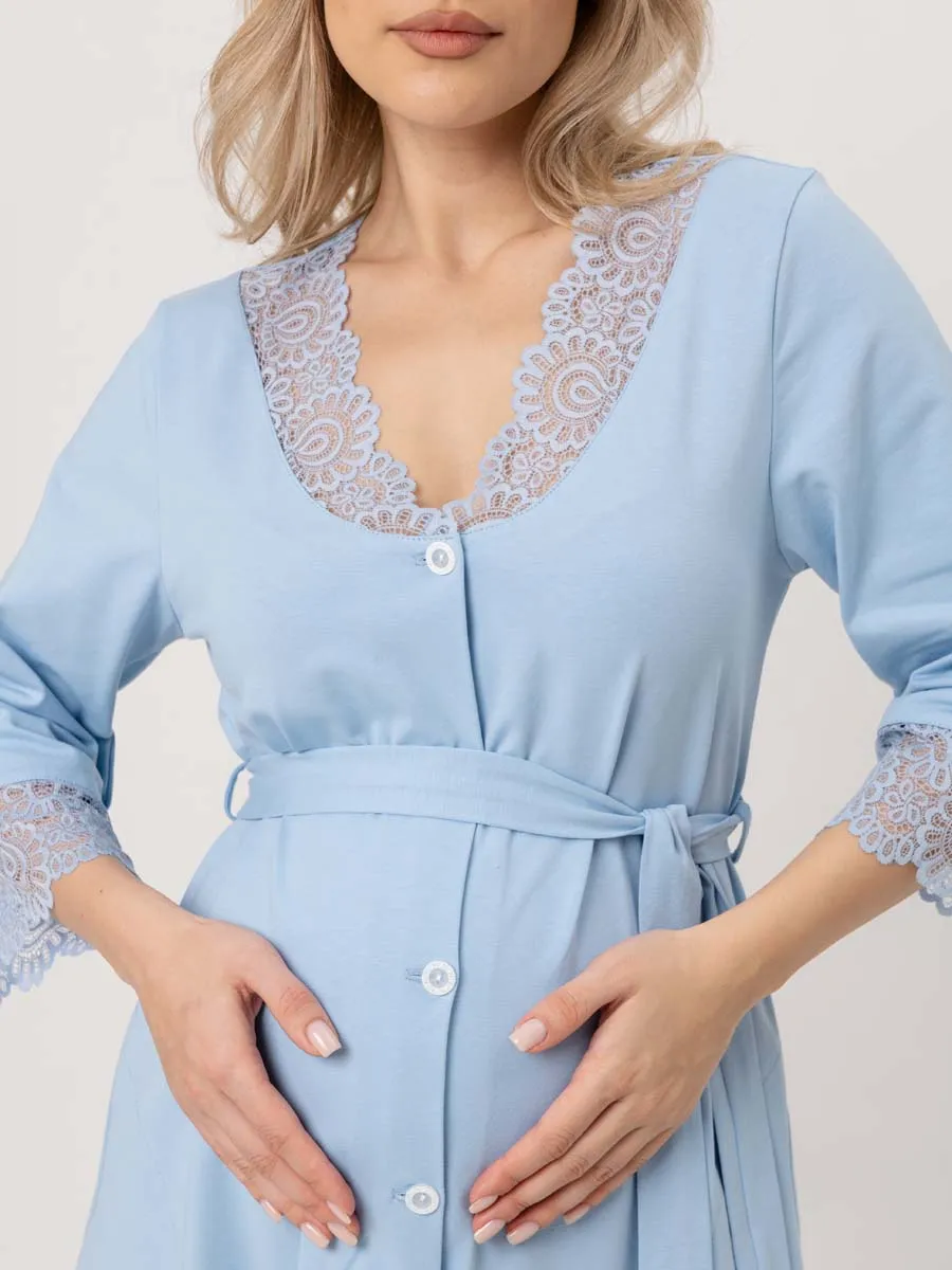 Халат домашний для беременных и кормления голубой