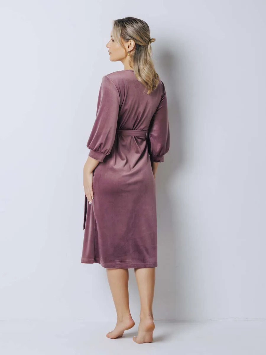 Халат велюровый для беременных и кормящих в роддом 25007 лиловый
