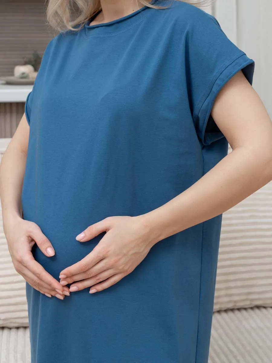 Домашнее платье сорочка синий