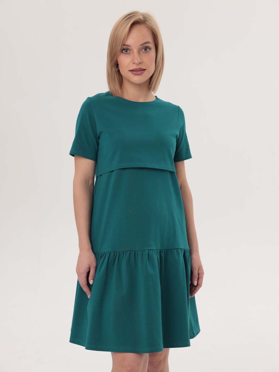Платье женское летнее для беременных и кормящих мам в офис изумрудный