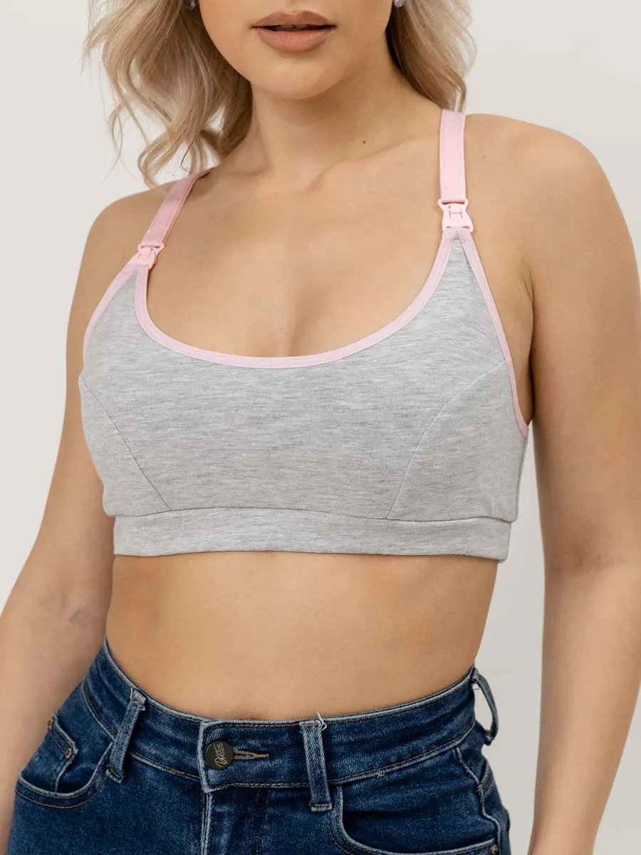 Бюстгальтер для кормления лифчик топ без косточек серый_меланж/розовый