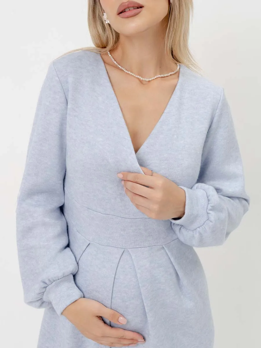 Платье в офис для беременных и кормящих мам 76710 голубой