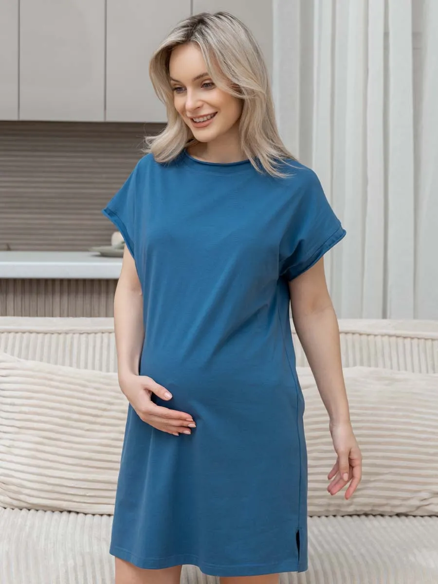 Домашнее платье сорочка синий