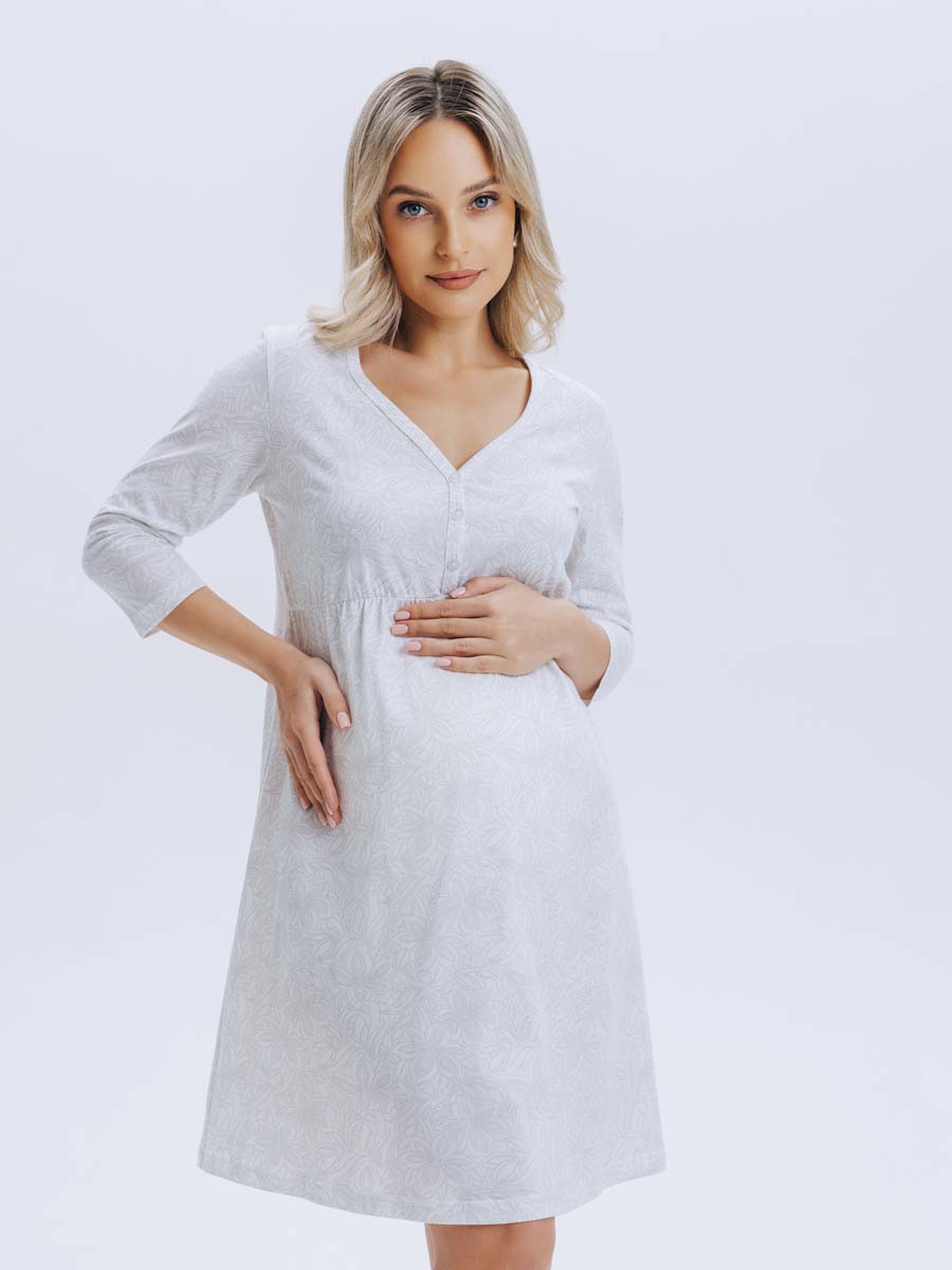 Ночная сорочка для беременных и кормления молочный/коричневый