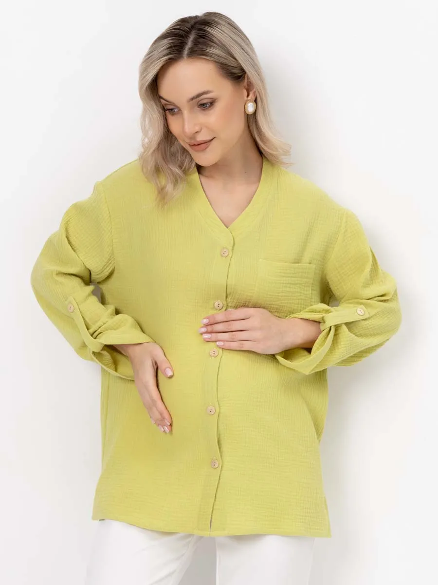 Рубашка для беременных туника муслиновая лимонный