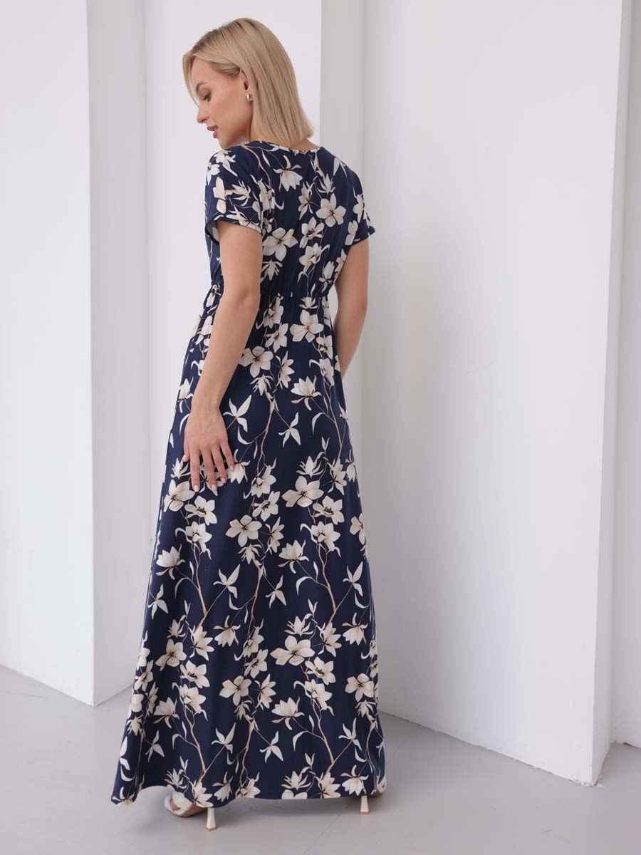 Платье женское для беременных и кормящих 60909 в офис синий/молочный